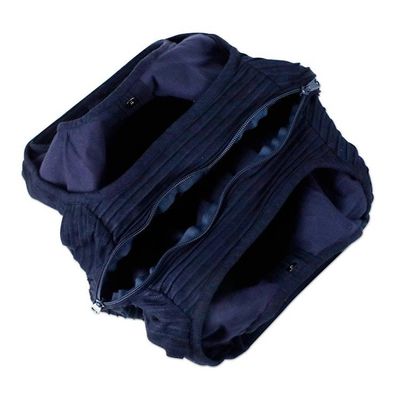 Alternate image for Textured Cotton Shoulder Bag in Midnight from Thailand Thai Texture in Midnight