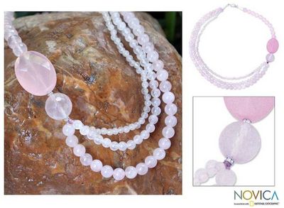Primary image for Beaded Rose Quartz Necklace Pretty Pink