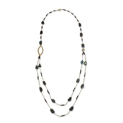 Alternate image for Labradorite  Garnet on 24k Gold Plated Silver Long Necklace Lyrical Lanna