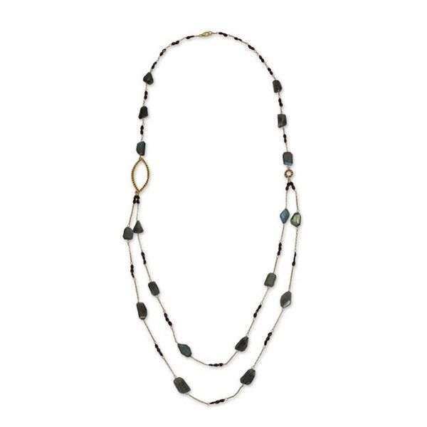Alternate image for Labradorite  Garnet on 24k Gold Plated Silver Long Necklace Lyrical Lanna