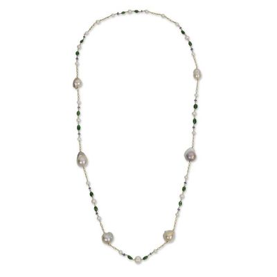 Alternate image for Pink and White Pearls on Gold Plated Necklace with Gemstones Exotic Beauty