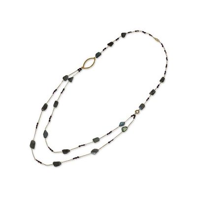 Alternate image for Labradorite  Garnet on 24k Gold Plated Silver Long Necklace Lyrical Lanna