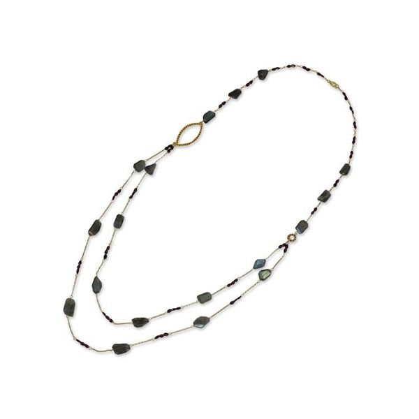 Alternate image for Labradorite  Garnet on 24k Gold Plated Silver Long Necklace Lyrical Lanna