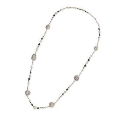 Alternate image for Pink and White Pearls on Gold Plated Necklace with Gemstones Exotic Beauty