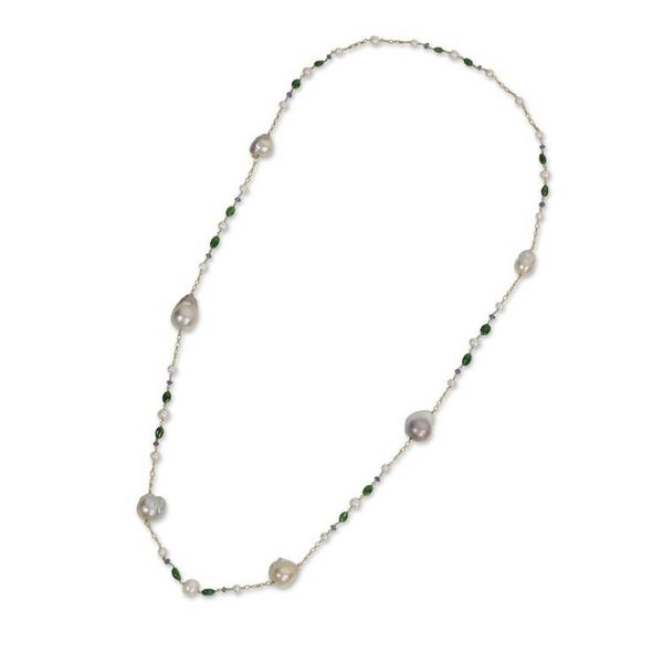 Alternate image for Pink and White Pearls on Gold Plated Necklace with Gemstones Exotic Beauty