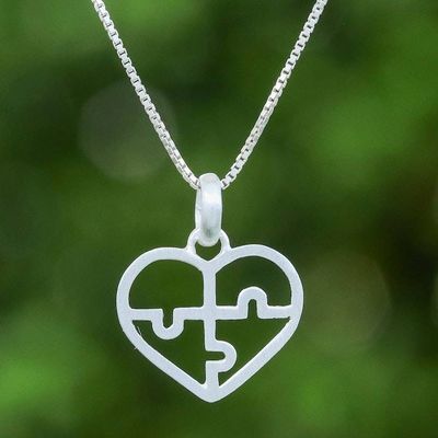 Primary image for Jigsaw Puzzle Heart-Themed Sterling Silver Pendant Necklace Puzzle Heart