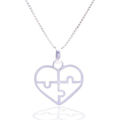 Alternate image for Jigsaw Puzzle Heart-Themed Sterling Silver Pendant Necklace Puzzle Heart