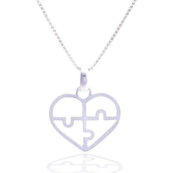 Alternate image for Jigsaw Puzzle Heart-Themed Sterling Silver Pendant Necklace Puzzle Heart