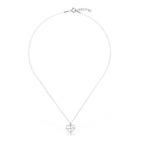 Alternate image for Jigsaw Puzzle Heart-Themed Sterling Silver Pendant Necklace Puzzle Heart