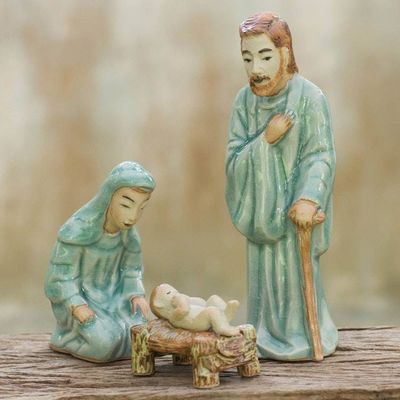 Alternate image for Handcrafted Celadon Ceramic Nativity Figurines set of 3 Holy Celebration