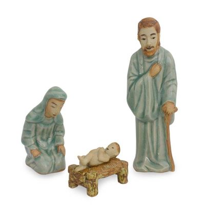 Alternate image for Handcrafted Celadon Ceramic Nativity Figurines set of 3 Holy Celebration