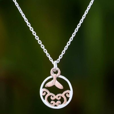Primary image for Rose Gold Accented Sterling Silver Whale Necklace Whale Splash