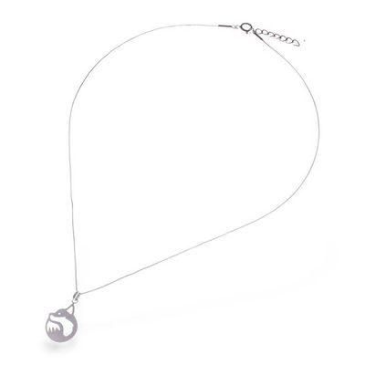 Alternate image for Abstract Fox-Themed Openwork Silver Pendant Necklace Curled in Comfort