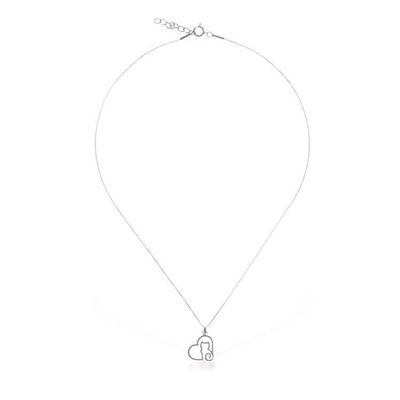 Alternate image for Modern Abstract Cat and Heart-Themed Silver Pendant Necklace Feline Heart