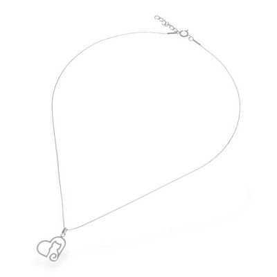 Alternate image for Modern Abstract Cat and Heart-Themed Silver Pendant Necklace Feline Heart