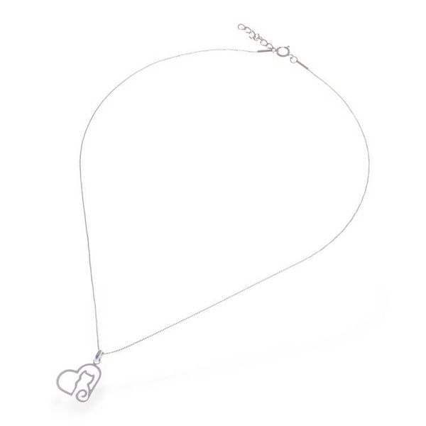 Alternate image for Modern Abstract Cat and Heart-Themed Silver Pendant Necklace Feline Heart