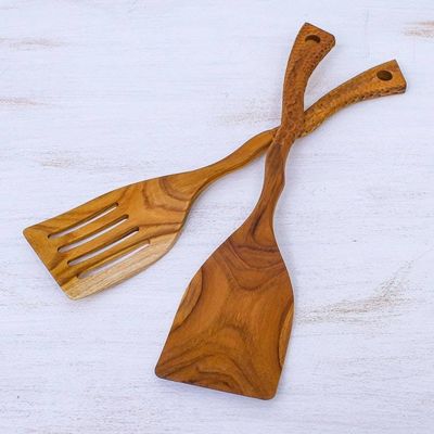 Alternate image for Food-Safe Hand Crafted Teak Wood Spatulas 2 Kitchen Harmony
