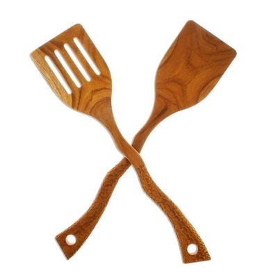 Alternate image for Food-Safe Hand Crafted Teak Wood Spatulas 2 Kitchen Harmony
