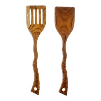 Alternate image for Food-Safe Hand Crafted Teak Wood Spatulas 2 Kitchen Harmony