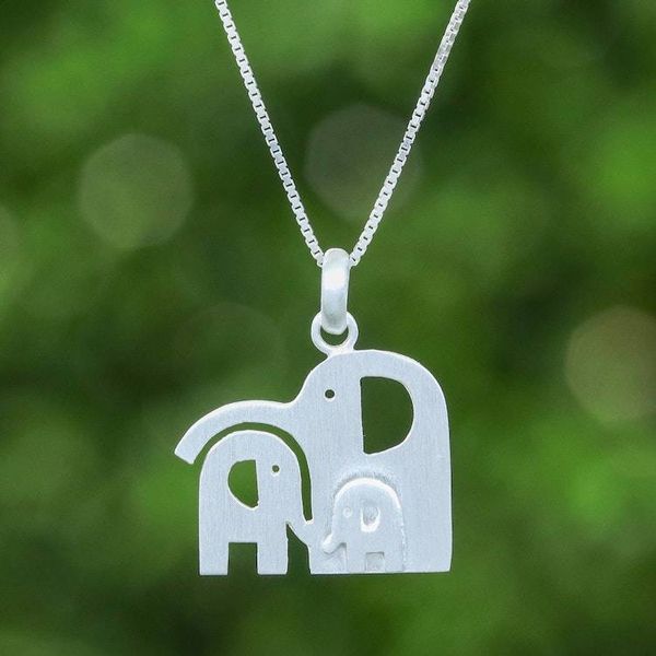 Alternate image for Whimsical Elephant Family-Themed Silver Pendant Necklace Together as One