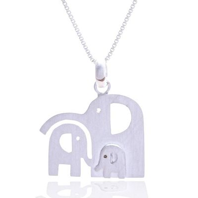 Alternate image for Whimsical Elephant Family-Themed Silver Pendant Necklace Together as One