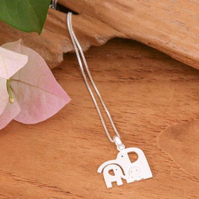 Alternate image for Whimsical Elephant Family-Themed Silver Pendant Necklace Together as One