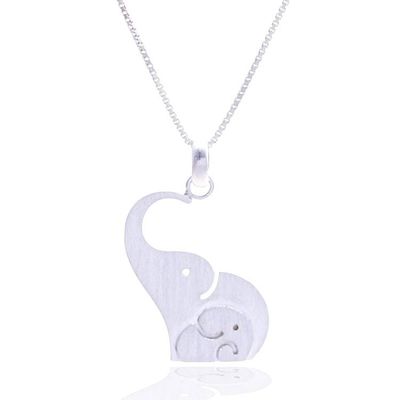 Primary image for Elephant Mother and Child-Themed Silver Pendant Necklace Gentle Guardian