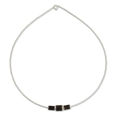 Alternate image for Thai Silver Necklace with Dark Wood Insets Love of Nature
