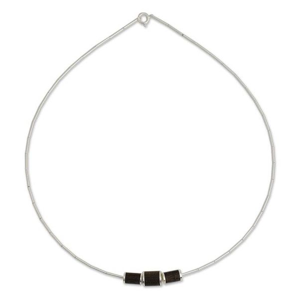 Alternate image for Thai Silver Necklace with Dark Wood Insets Love of Nature