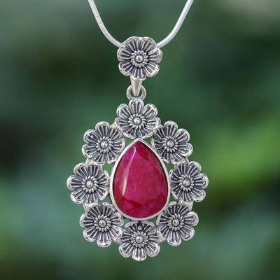 Alternate image for Handmade Sterling Silver Pendant Necklace with Floral Motif Crowned Beauty in Pink