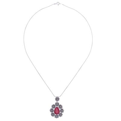 Alternate image for Handmade Sterling Silver Pendant Necklace with Floral Motif Crowned Beauty in Pink