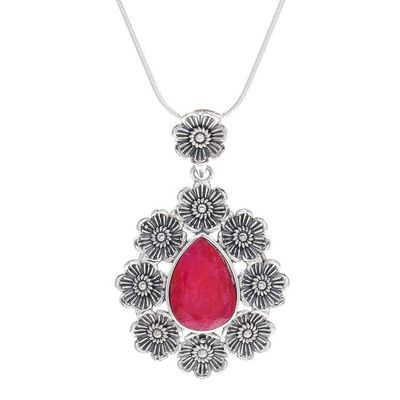 Alternate image for Handmade Sterling Silver Pendant Necklace with Floral Motif Crowned Beauty in Pink