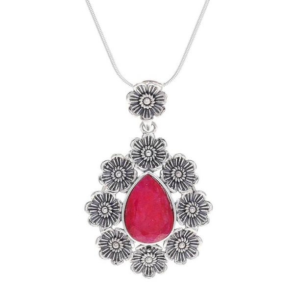 Alternate image for Handmade Sterling Silver Pendant Necklace with Floral Motif Crowned Beauty in Pink