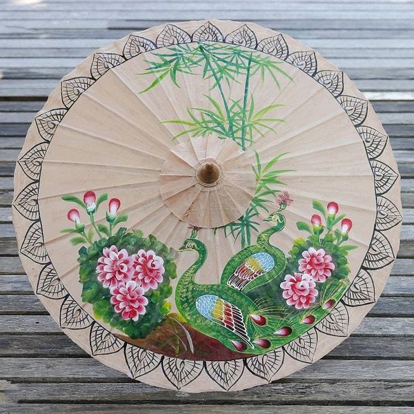 Alternate image for Peacock-Themed Paper Parasol from Thailand Peacock Garden