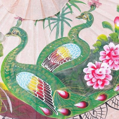 Alternate image for Peacock-Themed Paper Parasol from Thailand Peacock Garden