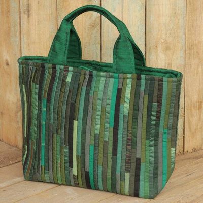 Alternate image for Hand Woven Silk Hill Tribe Tote Bag in Green Exotic Green