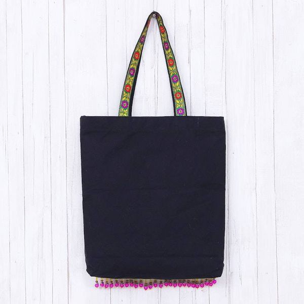 Alternate image for Colorful Cotton Hmong Tote Bag with Magnetic Snap Green Hmong