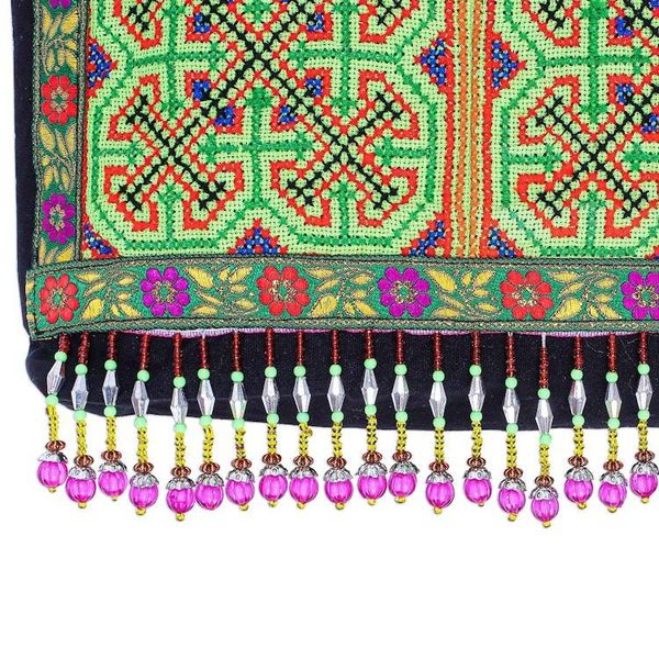 Alternate image for Colorful Cotton Hmong Tote Bag with Magnetic Snap Green Hmong