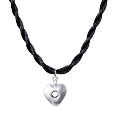 Alternate image for Karen Silver Heart Pendant Necklace from Thailand Hole in My Heart
