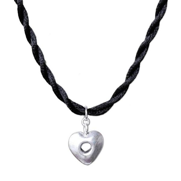 Alternate image for Karen Silver Heart Pendant Necklace from Thailand Hole in My Heart