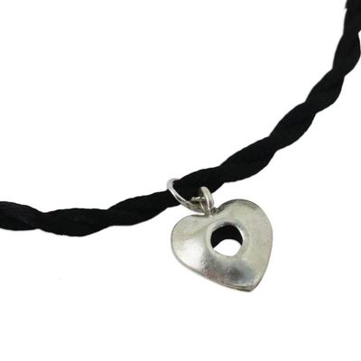 Alternate image for Karen Silver Heart Pendant Necklace from Thailand Hole in My Heart