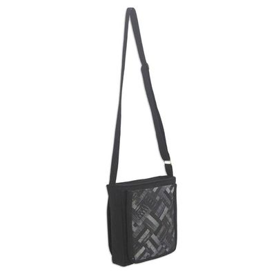 Alternate image for Black Cotton Thai Applique Shoulder Bag with 3 Pockets Black Siam