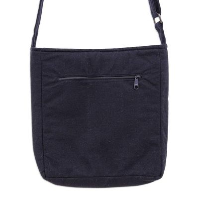 Alternate image for Black Cotton Thai Applique Shoulder Bag with 3 Pockets Black Siam