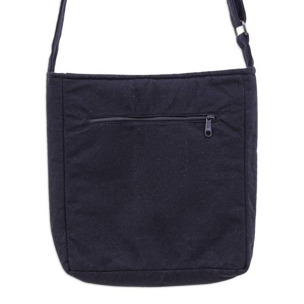 Alternate image for Black Cotton Thai Applique Shoulder Bag with 3 Pockets Black Siam