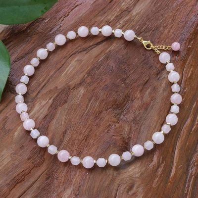 Alternate image for Beaded Rose Quartz and Hematite Necklace Blushing