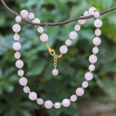 Alternate image for Beaded Rose Quartz and Hematite Necklace Blushing