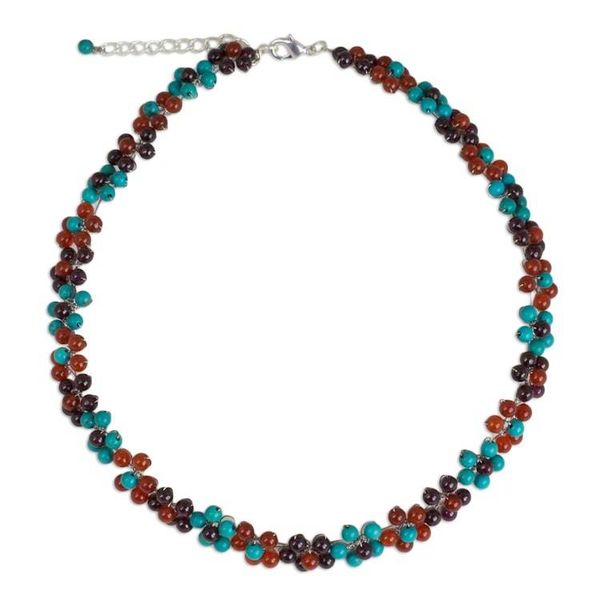 Alternate image for Artisan Crafted Colorful Gemstone Choker Necklace Rainbow Bloom