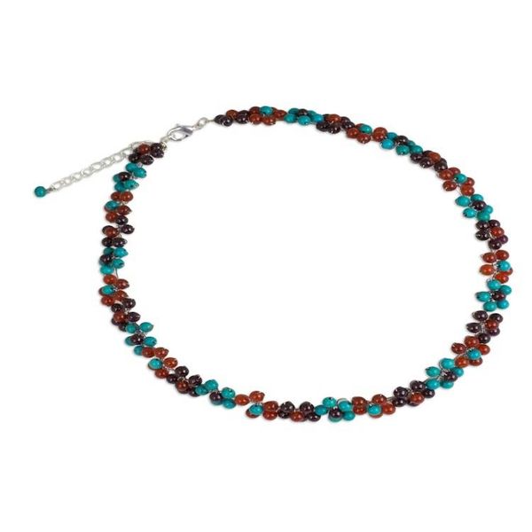 Alternate image for Artisan Crafted Colorful Gemstone Choker Necklace Rainbow Bloom