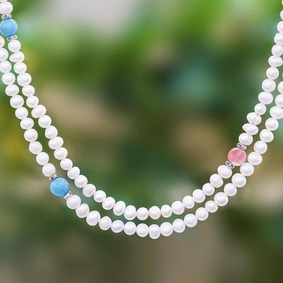 Alternate image for Long Cultured Pearl and Gemstone Strand Necklace Sweetness