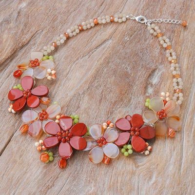 Alternate image for Quartz and Jasper Pendant Necklace with Floral Motif Thai Sunrise
